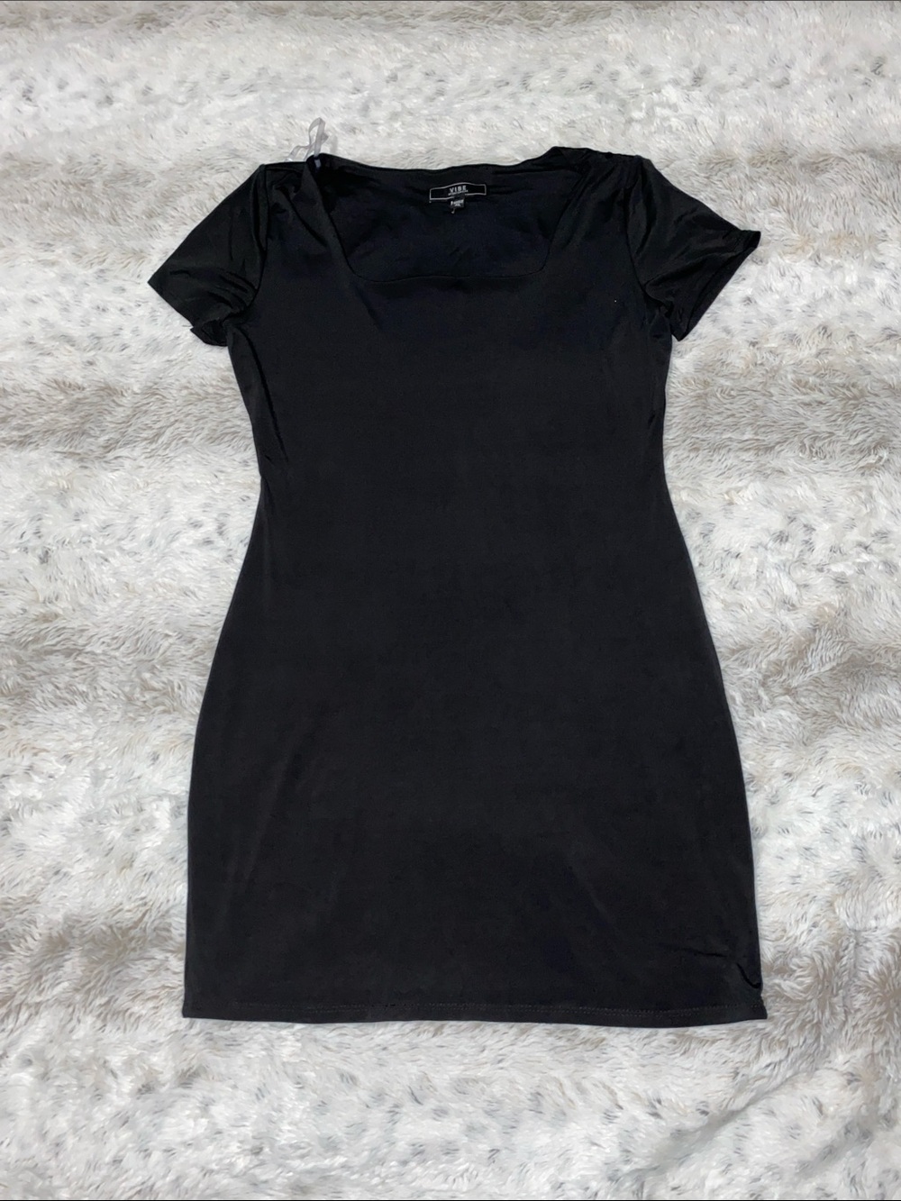 Vibe Black Short Sleeve Scoop Neck Mini Dress